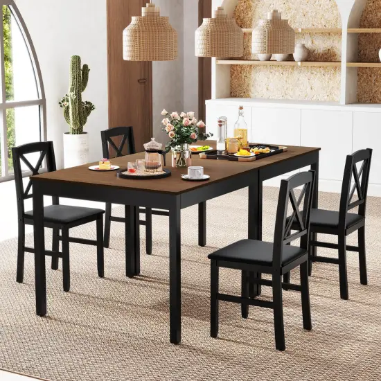 Costway 3 PCS Dining Table Set Wooden Square Kitchen Table with 2 Upholstered Chairs Brown/Gray {12}