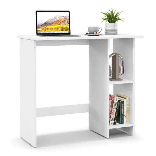Costway Small Computer Desk with Storage Modern Writing Desk with Adjustable Shelf White/Black {1}