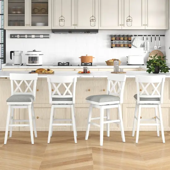 Costway 1/2/3/4 PCS 30" Bar Stool Wooden Chair with Contoured Backrest Swivel Padded Seat for Kitchen Gray {4}