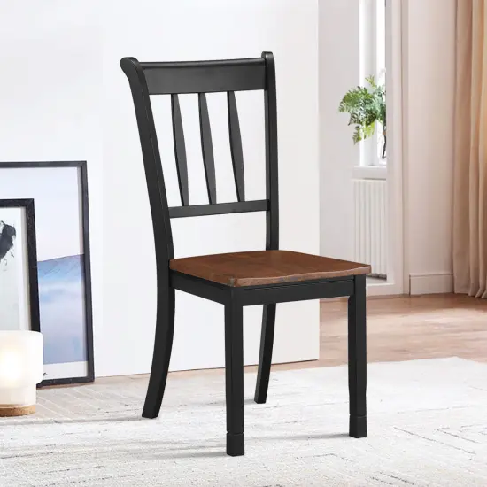 Costway Set of 2 Wood Dining Chair High Back Kitchen Whitesburg Side Chair BlackWhite {8}