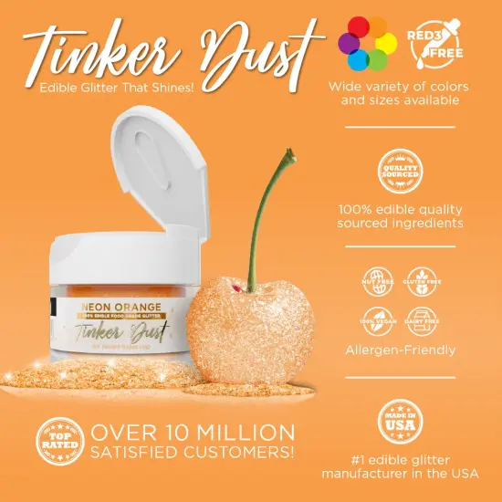 Bakell - Neon Orange Tinker Dust Edible Glitter (5g, 1x Jar) for Food, Desserts, and Beverages! {2}