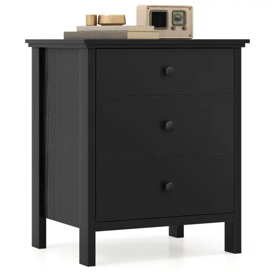 Costway Nightstand Beside End Side Table Accent Table Organizer W/3 Drawers Black {1}