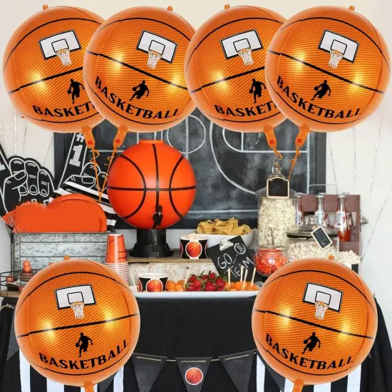 Large Round Sphere Basketball Balloons - 6 Pcs Foil Mylar Balloons - Basketball {2}
