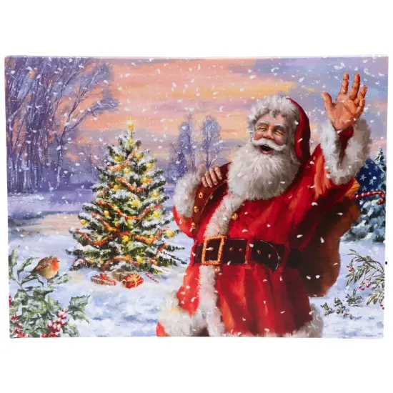 Northlight Lighted Santa with Christmas Tree Canvas Wall Art - 11.75" x 15.75" Red {4}