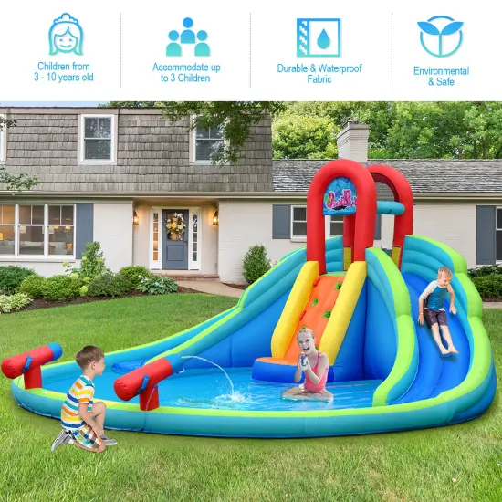 Costway Inflatable Bounce House Water Splash Pool Dual Slide Climbing Wall {4}