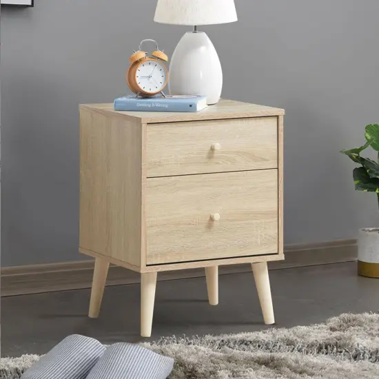 Costway Nightstand 2-Drawer Beside End Side Table w/Rubber Legs {2}