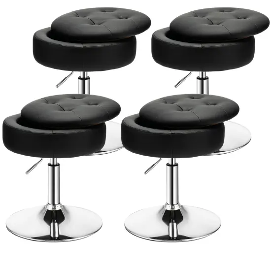 Costway Set of 4 Adjustable&nbsp;Vanity Stool 360&deg; Swivel Storage Makeup Chair withTray White/Black/Pink {7}