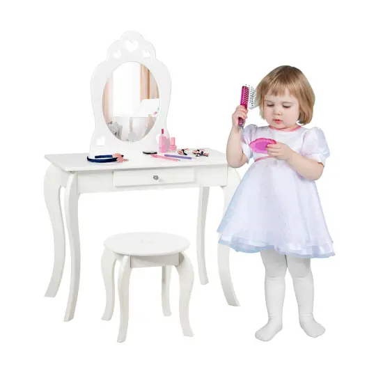 Costway Kids Vanity Set Princess Makeup Dressing Play Table Set W/Mirror {9}