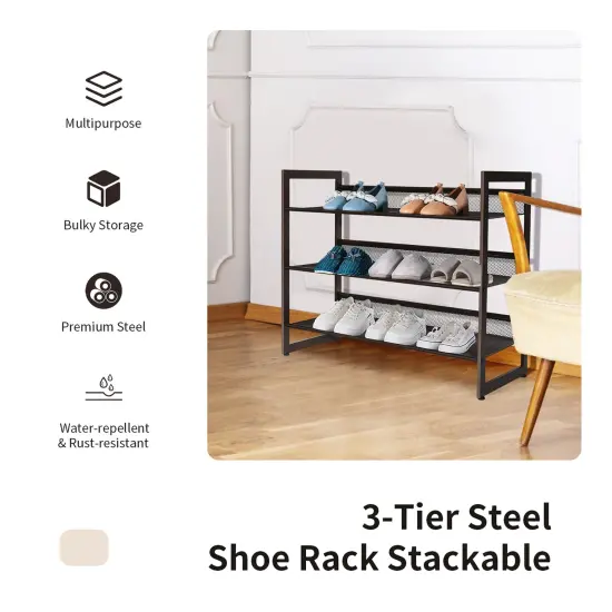 Costway 2-Tier\3-Tier\4-Tier Shoe Rack Adjustable to Flat or Slant Shoe Organizer Holder Stand {3}