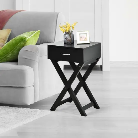 Costway Nightstand x-Shape Drawer Accent Side End Table Modern Home Furniture Black {3}