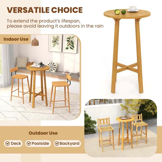 Costway 3 PCS Patio Bar Set Round Cocktail Table with 2 Armless Bar Height Stools {6}