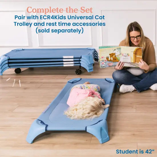 Stackable Cozy Cot with Blanket and Pillow Storage, Ready to Assemble, 6-Pack Powder Blue {6}