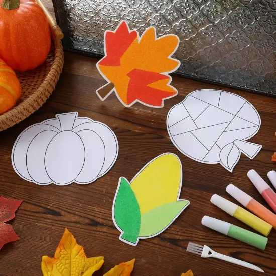 24 Sets Fall Sand Art Crafts for Kids Autumn Maple Leaf Pumpkin {2}