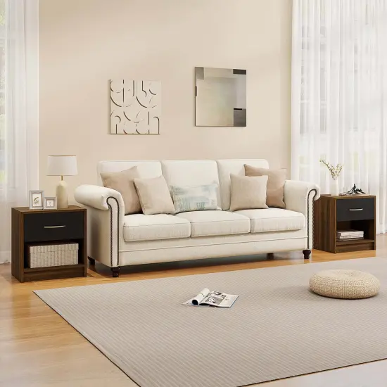 Costway Modern Nightstand Bedside Table with Drawer Open Storage Shelf for Small Spaces Light Gray/Oak&White/Natural&White/Natural/White/Dark Gray/Brown {6}