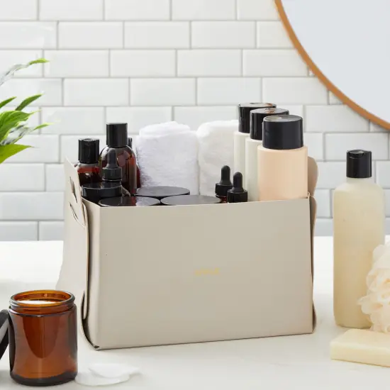 2 Pack Faux Leather Foldable Storage Bins with Handles, Collapsible Baskets for Home Organization (Grey, 10 x 9.5 x 6.5 inches) {2}