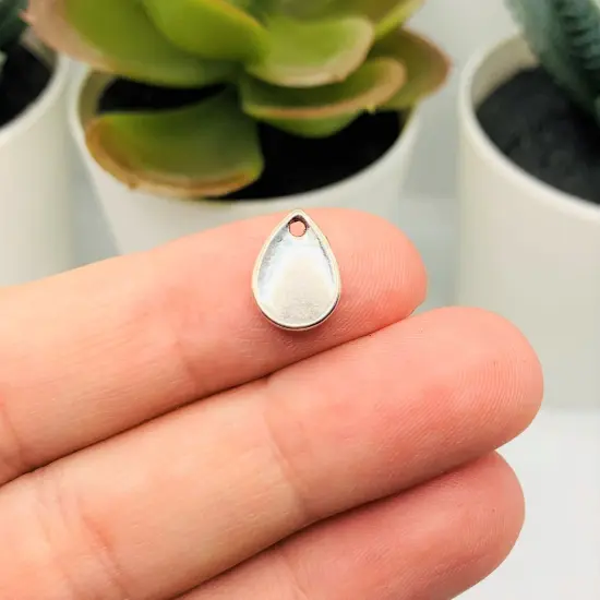 Small Antique Silver Waterdrop Embellishments, 11x8mm {3}