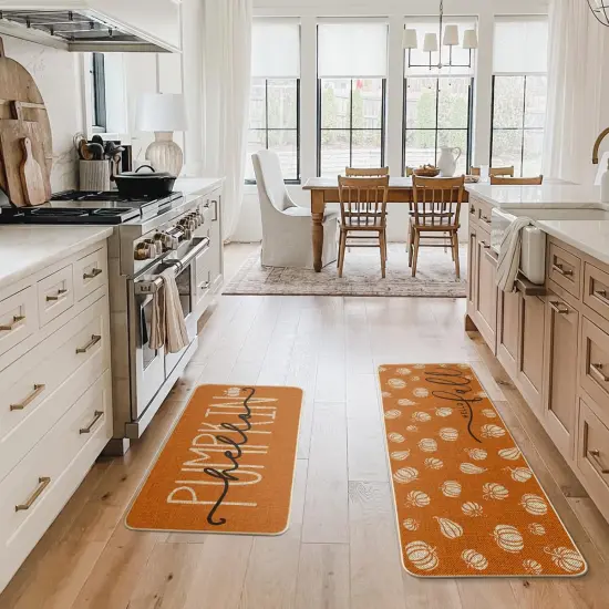 Orange Hello Pumpkin Fall Kitchen Mats Set of 2 {4}