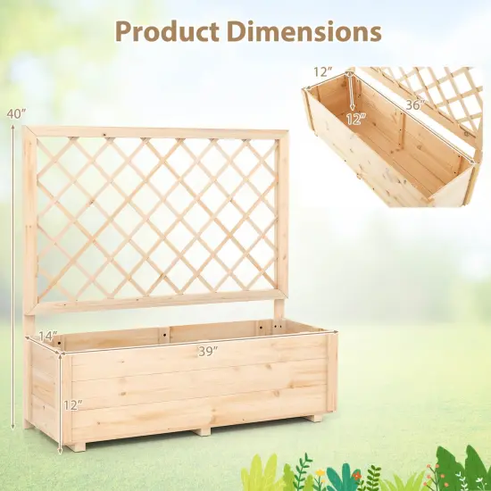 Costway 1/2 PCS 40" Wooden Raised Garden Bed with Lattice Trellis for Climbing Vine Flower {3}