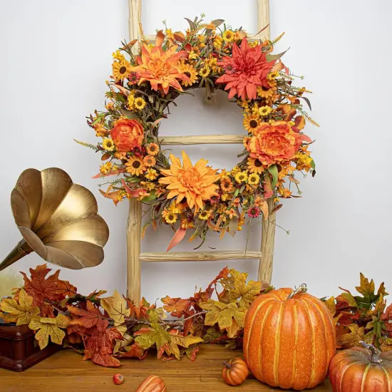 22 Inch Artificial Fall Autumn Wreath {3}
