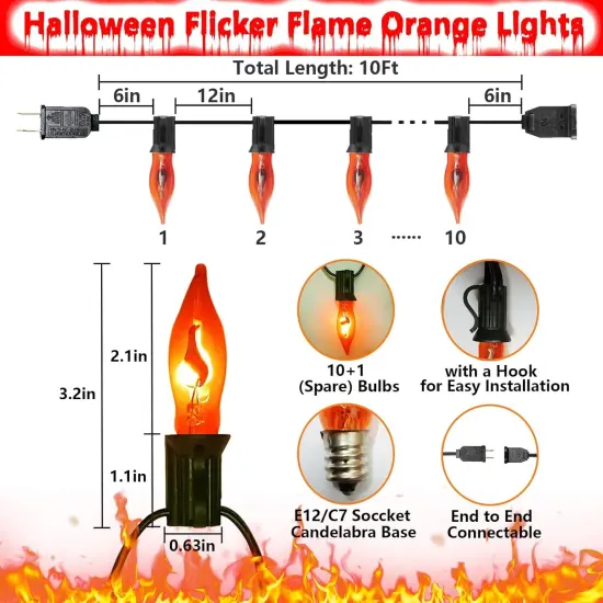 10Ft C7 Halloween Flicker Flame Lights Orange String Lights {2}