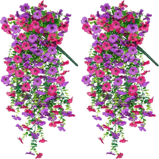 2 Pack Fake Hanging Flowers - (Purple & Rose Red) {1}