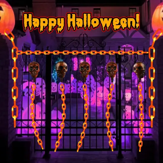 5FT Orange Battery Powered Plastic Chain Lights for Halloween Decorations {5}