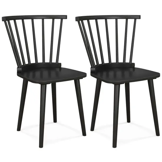 Costway 2PCS Rubber Wood Windsor Dining Chairswith Spindle Back for Living Room Black/Natural {7}