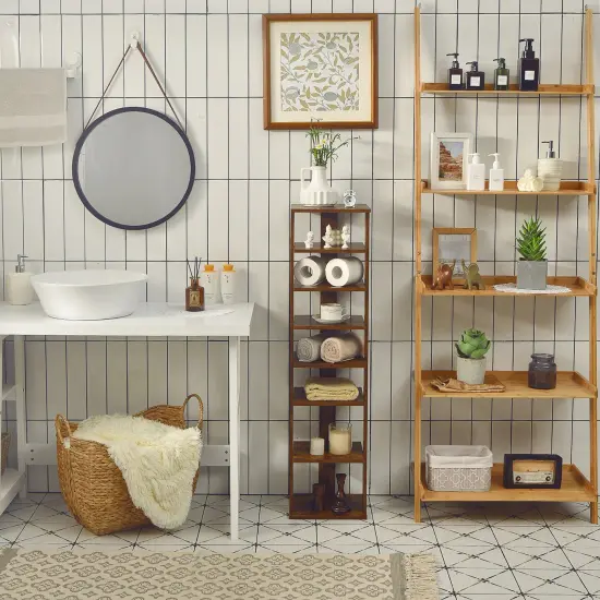 Costway 7-Tier Shoe Rack Free Standing Shelf Storage Tower Rustic Brown {4}