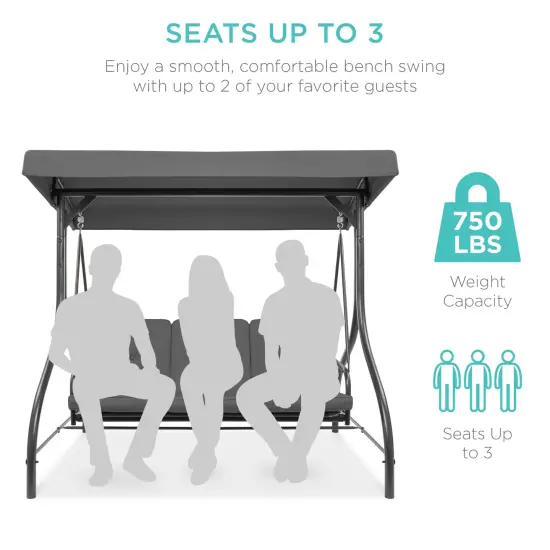 Best Choice Products 3-Seat Outdoor Converting Canopy Swing Glider Patio Hammock w/ Removable Cushions Gray {4}