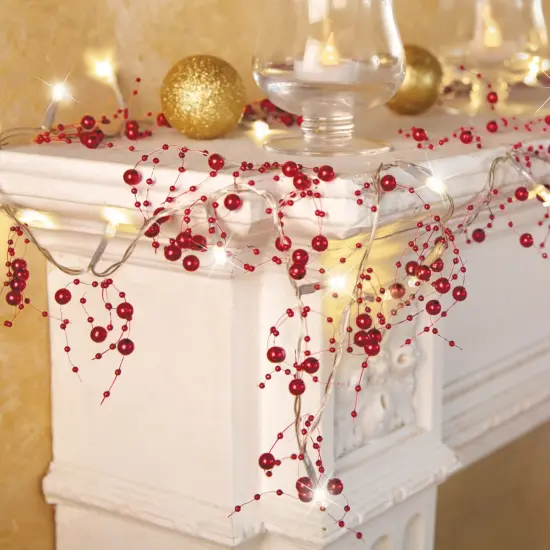 Collections Etc Lighted Berry-Beaded Holiday Garland {1}