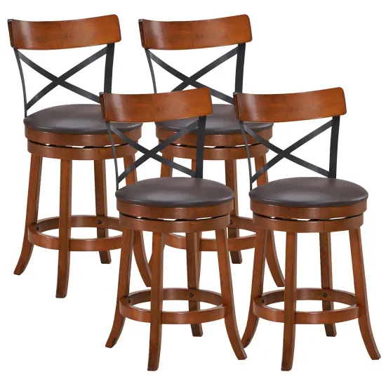 Costway Set of 4 Bar Stools Swivel 25'' Dining Bar Chairs with Rubber Wood Legs {1}