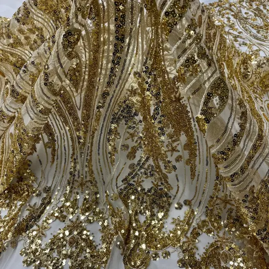 1 Yard Beaded Lace Fabric on 100% Polyester Net Mesh, Embroidered Lace Fabric, 54" Wide, Elegant Textile for Dressmaking & Crafts Silver {2}