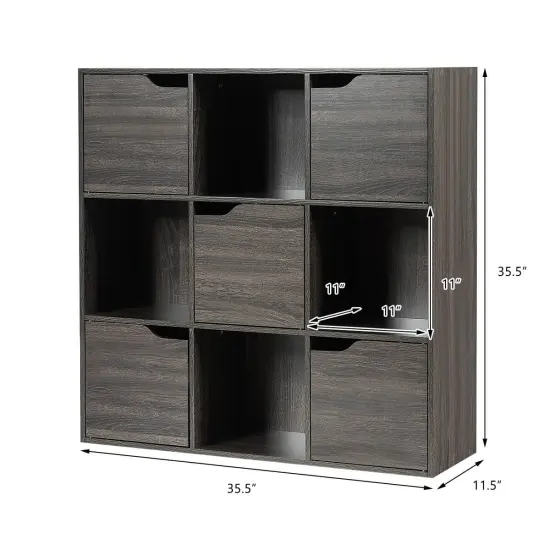 Costway 9 Cube Bookcase Cabinet Wood Bookcase Storage Shelves Room Divider Organization Gray/White {3}