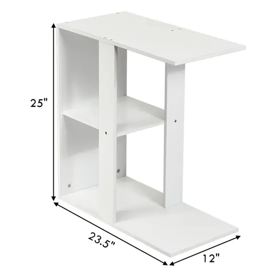 Costway 3-tier Side Table W/Storage Shelf Space-saving Nightstand White {3}