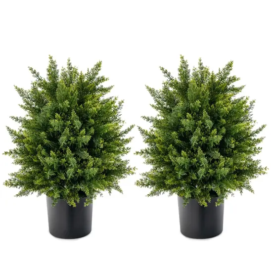 Costway 22'' Artificial Cedar Topiary Ball Tree 2-Pack Faux Shrub Bush Trees for Decor {1}