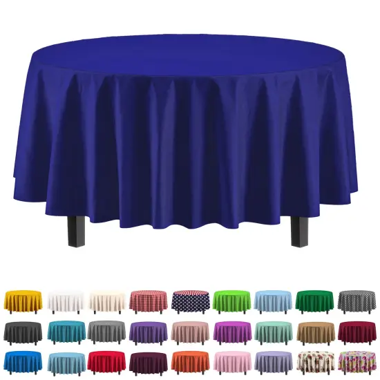 Exquisite Disposable Round Plastic Tablecloths &ndash; 12 Pack 84" Disposable Table Cloths &ndash; Indoor/Outdoor Party Tablecloth &ndash; Round Plastic Table Cover for Events & Party Supplies Navy {6}