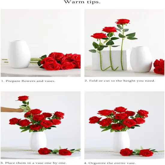 12 pcs Artificial Red Roses Flowers Long Stem Fake Silk Rose {3}