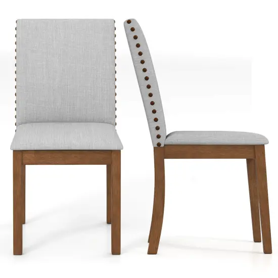Costway Upholstered Dining Chairs Set of 2/4 with Nailhead Trim Rubber Wood Legs Padded Seat {7}