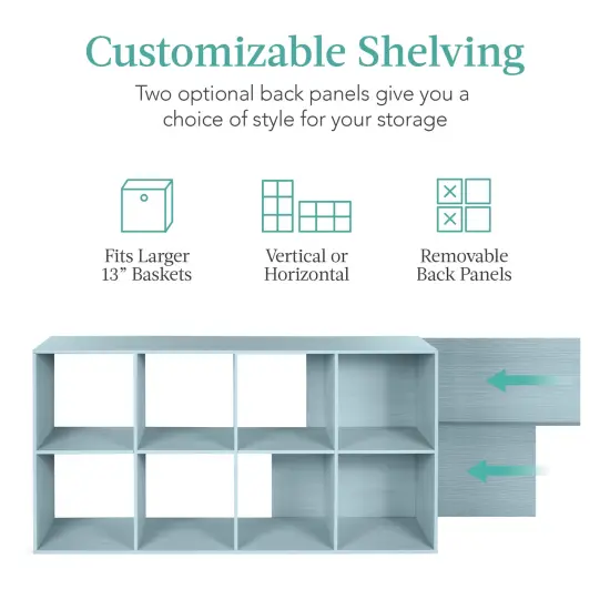 Best Choice Products 8-Cube Bookshelf, 13.5in Display Storage System, Organizer w/ Removable Back Panels Light Blue {3}