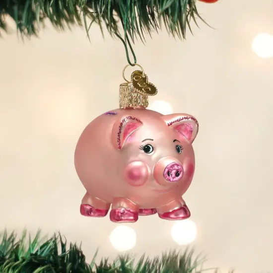 Old World Christmas 2.0 Inch Piggy Bank Tree Ornament , Ornament Money Save Coins Pink {3}