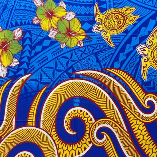 Hibiscus Turtles Waves Polyester Sarong 72" L x 45" W Royal {5}