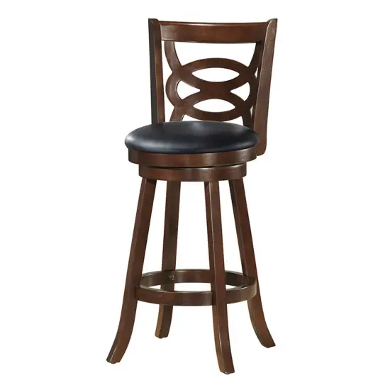 Costway Swivel Stool 29'' Bar Height Upholstered Seat Rubber Wood Dining Chair Home Kitchen Espresso {6}
