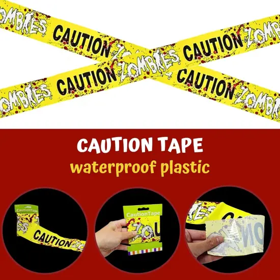 4E's Novelty Halloween Zombie Warning Signs with 20ft Caution Tape &ndash; 6 Pack 11x14 Creepy Posters for Indoor Outdoor Haunted House, Graveyard, Front Yard, Door, Wall, Garden, Balcony Party Decor {5}
