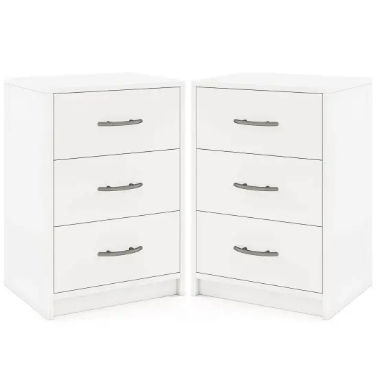 Costway 1/2 PCS 3-Drawer Nightstand Modern Bedside Table with Storage Anti-Toppling Kit for Bedroom White {8}