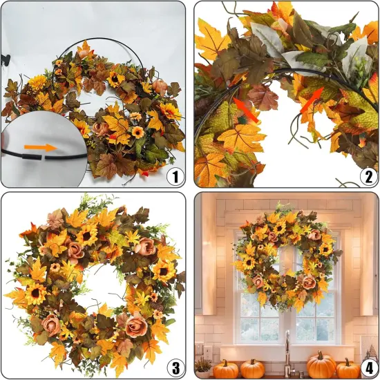 Artificial Sunflower Wreath with Berries Fall Wreath {4}