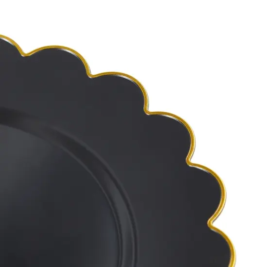 50 Pack Black Plastic Plates, 9 Inch Disposable for Party Supplies, Wedding, Gold Foil Scalloped Edges {3}
