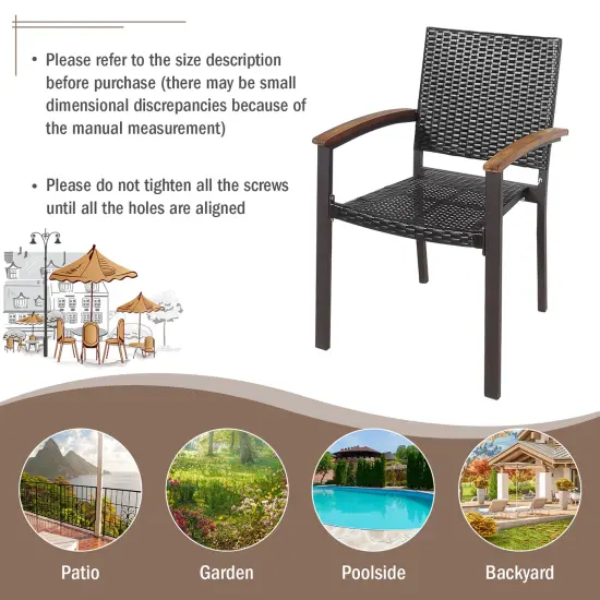 Costway Set of 2 Outdoor Patio PE Rattan Dining Chairs Armrest Stackable Garden {6}