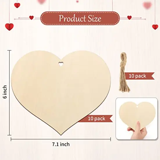 Wooden Heart Ornaments to Paint 7 Inch, Large Size Wooden DIY Blank Unfinished Heart Wood Discs Ornament for Crafts Hanging Decorations {2}