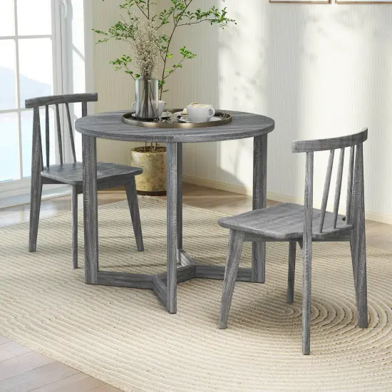 Costway 36 Inch Wood Dining Table for 2-4 People with Wing-shaped Pedestal Base Gray/Black {4}