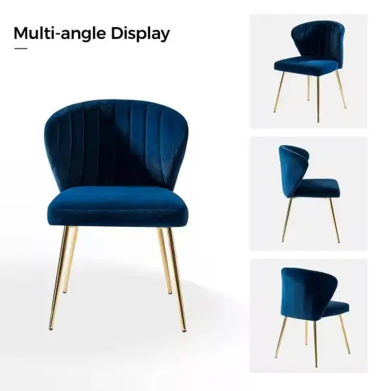 Velvet Upholstered Wingback Armless Side Chair with Gold Metal Legs for Living Room or Dining Navy Blue {5}